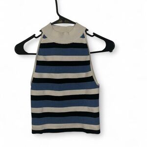 Babaton Sculpt Striped Knit Halter Mock Neck Thick Tank Top size small